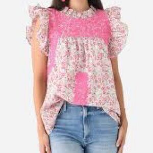 J. Marie floral Pink and White ruffle top